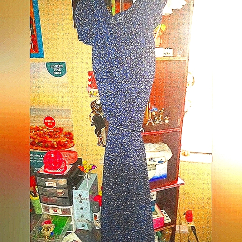 Ruffled arms and bottom  flowing  sundress floor length